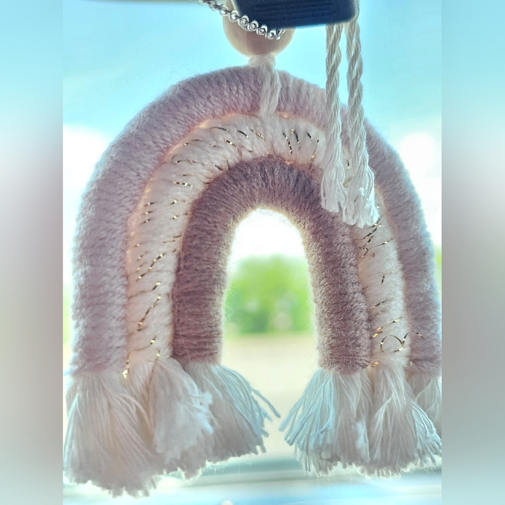 Pink and White Rainbow Keychain - Picture 2 of 3
